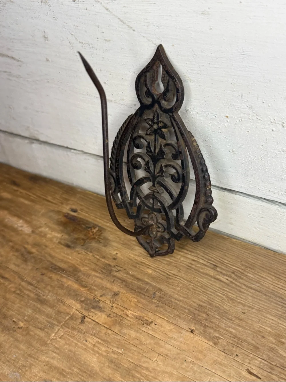 Old antique Ornate Victorian Cast Iron Wall Mount Receipt Holder Hook Hanger